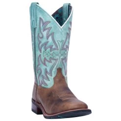 Dan Post 5607 Laredo Ladies Anita Square Toe Western Cowboy Boots - Brown & Turquoise