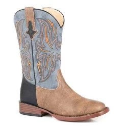 09-018-1900-2805 Roper Little Kids Dalton Square Toe Western Cowboy Boot Tan & Denim Blue