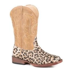 09-018-1901-2800 Roper Girls Glitter Leopard Print Western Cowboy Boot