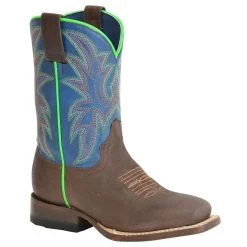 09-018-9991-0075 Roper Little Kids Brown And Blue Square Toe Western Cowboy Boot