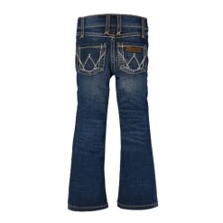 09MWGMS Wrangler Girls Dark Wash Boot Cut Jeans With W Stitch Back Pocket