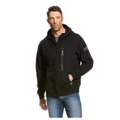 10023937 Ariat Men's Rebar Workman Full Zip Hoodie Sweatshirt- Black