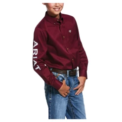 10030163 Ariat Boys TEAM Logo Twill Long Sleeve Shirt - Burgundy/White