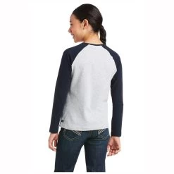 10037350 Ariat Youth Heart Of My Heart Long Sleeve T-Shirt - Navy/Heather Grey -Cowboy Shop 10037350 1