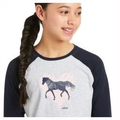 10037350 Ariat Youth Heart Of My Heart Long Sleeve T-Shirt - Navy/Heather Grey