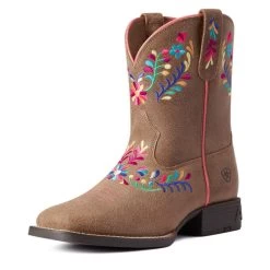 10038442 Ariat Kids Wild Flower Cowboy Boot Brown