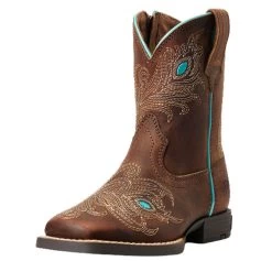 10040328 Ariat Children's Bright Eyes II Square Toe Western Boot - Hat Box Brown
