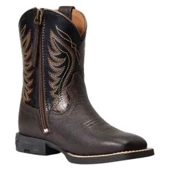 10040333 Ariat Youth Amos Square Toe Western Boot - Hand Stained Red-Brown / Black