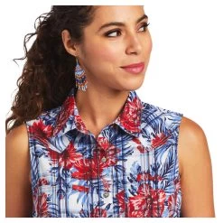 10040614 Ariat Women's Real Billie Jean Sleeveless Shirt - Tropical Plaid 5 10040614 Ariat Women's Real Billie Jean Sleeveless Shirt - Tropical Plaid -Cowboy Shop 10040614 2