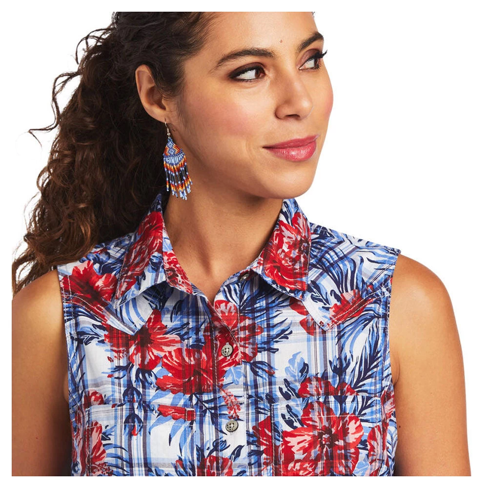 10040614 Ariat Women's Real Billie Jean Sleeveless Shirt - Tropical Plaid 3 10040614 Ariat Women's Real Billie Jean Sleeveless Shirt - Tropical Plaid - Image 3
