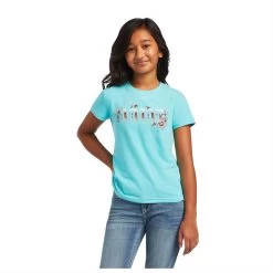 10040640 Ariat Girl's REAL Cactus Short Sleeve Tee - Amazonite