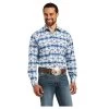 10040689 Ariat Men's Ivan L/Sleeve Classic Snap Shirt - White With Blue Aztec Print