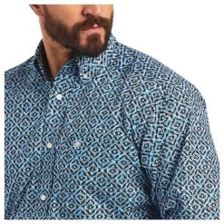 10040768 Ariat Men's Miguel Classic Long Sleeve Western Button Shirt - Brilliant Blue -Cowboy Shop 10040768 2