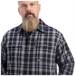 10042089 Ariat Men's Rebar DuraStretch Flannel Insulated Shirt Jacket - Black Plaid -Cowboy Shop 10042089 2