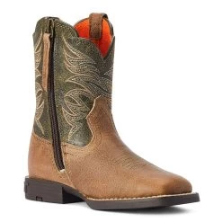 10042416 Ariat Children's Firecatcher Easy Fit Wi/Zippers Western Cowboy Boots - Distressed Brown / Alfalfa