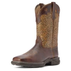 10042421 Ariat Women's Anthem Savanna Square Toe Boot - Rich Clay / Brown Floral Embossed