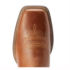 10042534 Ariat Women's Round Up Wide Square Toe Boot - Beduino Brown / Turquoise Floral Emboss -Cowboy Shop 10042534 2