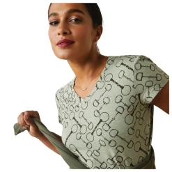10043353 Ariat Women's Snaffle Bit Short Sleeve Tee - Basil Heather -Cowboy Shop 10043353 2
