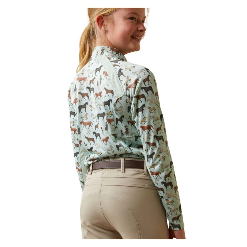 10043605 Ariat Youth Sunstopper 2.0 Quarter Zip Baselayer - Aqua Herd Print 2 10043605 Ariat Youth Sunstopper 2.0 Quarter Zip Baselayer - Aqua Herd Print - Image 2