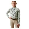 10043605 Ariat Youth Sunstopper 2.0 Quarter Zip Baselayer - Aqua Herd Print