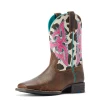 10044405 Ariat Youth Lonestar Western Boot - Rowdy Rust/Cow Print