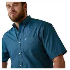 10044885 Ariat Men's Wrinkle Free Eli Classic Short Sleeve Western Shirt - Reef Blue -Cowboy Shop 10044885 2