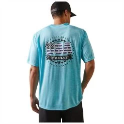 10044960 Ariat Men's Charger Seal Short Sleeve Tee - Blue Atoll