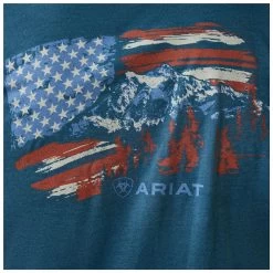 10045279 Ariat Men's Mountain Flag Short Sleeve Tee - Steel Blue Heather -Cowboy Shop 10045279 2