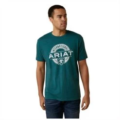 10045284 Ariat Men's Center Fire Short Sleeve Tee - Dark Teal Heather