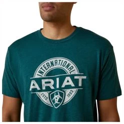 10045284 Ariat Men's Center Fire Short Sleeve Tee - Dark Teal Heather -Cowboy Shop 10045284 2