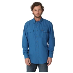 112323767 Wrangler Men's Performance Long Sleeve Western Snap Shirt - High Tide