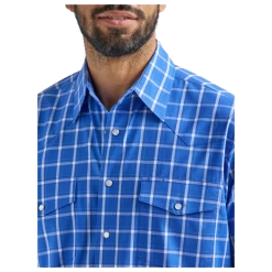 112324664 Wrangler Men's Wrinkle Resist Short Sleeve Western Snap Shirt - Blue Plaid -Cowboy Shop 112324664 2
