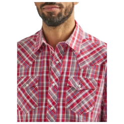 112324666 Wrangler Men's Wrinkle Resist Long Sleeve Western Snap Shirt - Red Plaid -Cowboy Shop 112324666 2