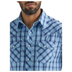 112324669 Wrangler Men's Wrinkle Resist Long Sleeve Western Snap Shirt - Blue Plaid -Cowboy Shop 112324669 2