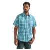 112324685 Wrangler Men's Wrinkle Resist Short Sleeve Western Snap Shirt - Turquoise Plaid