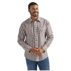 112324691 Wrangler Men's Silver Edition Long Sleeve Western Shirt - Copper Stripe