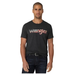 112325766 Wrangler Men's Short Sleeve Logo T-Shirt - Caviar Heather