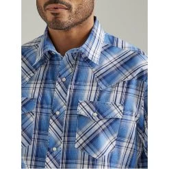 112326431 Wrangler Men's Long Sleeve Snap Shirt - Blue -Cowboy Shop 112326431 2