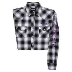 112327777 Wrangler Men's Long Sleeve Logo Western Snap Shirt - Black & White