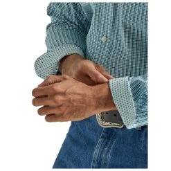 112327804 Wrangler George Strait Men's Long Sleeve Buttondown Shirt - Aqua Plaid -Cowboy Shop 112327804 3