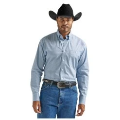 112327826 Wrangler George Strait Men's One Pocket Long Sleeve Buttondown Western Shirt - Blue Print