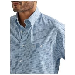 112327826 Wrangler George Strait Men's One Pocket Long Sleeve Buttondown Western Shirt - Blue Print -Cowboy Shop 112327826 2