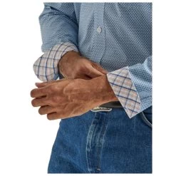 112327826 Wrangler George Strait Men's One Pocket Long Sleeve Buttondown Western Shirt - Blue Print -Cowboy Shop 112327826 3
