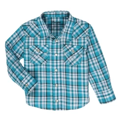 112329212 Wrangler Baby Boys Long Sleeve Western Shirt - Blue Plaid