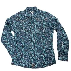 2314900 Wrangler Men's Rock 47 Long Sleeve Western Shirt Blue Paisley