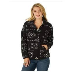 2317352 Wrangler Women's 1/4 Zip Americana Sherpa Pull Over - Black