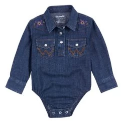 2317545 Wrangler Baby Girls’ Denim Embroidered Long Sleeve Western Bodysuit