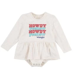 2317725 Wrangler Baby Girls Howdy Yeehaw Western Bodysuit With Ruffle- Oatmeal Heather