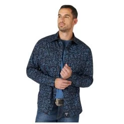 2318669 Rock 47 By Wrangler Men's Long Sleeve Western Shirt Modern Fit- Moonlight Ocean