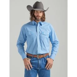 112324946 Wrangler Men's George Strait Long Sleeve Western Snap Shirt - Blue
